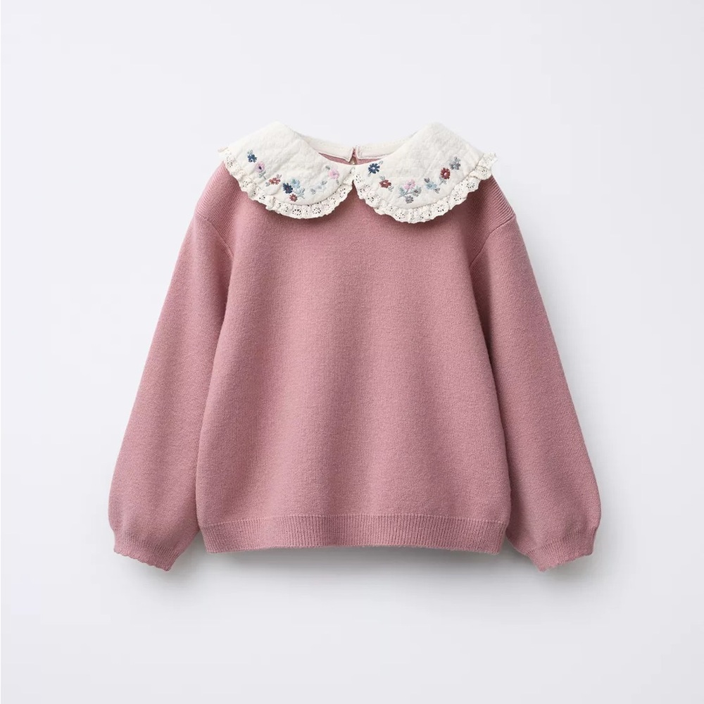 Zara - FLORAL PETER PAN COLLAR KNIT SWEATER
